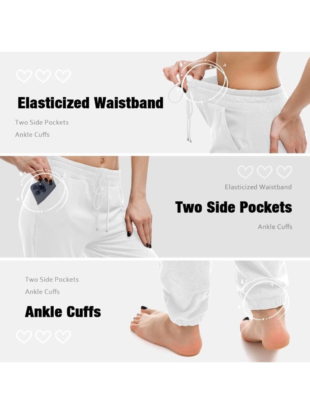 Women's White Imported Breathable Adjustable Drawstring Sweatpants - Picture 5 of 7